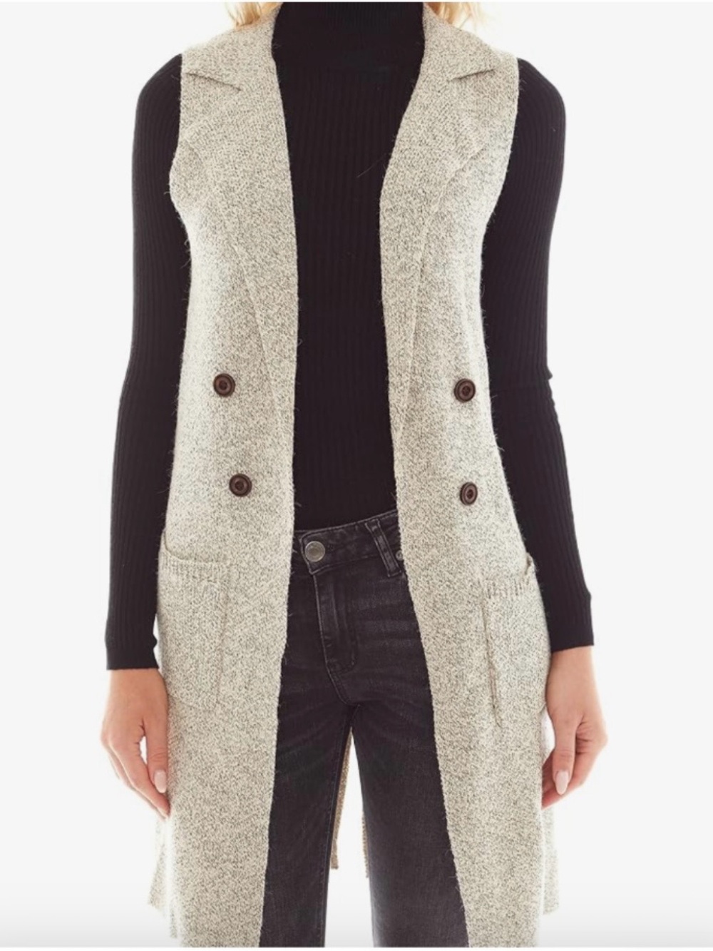 Love Tree Sleeveless Long Sweater Vest Open Front Knit Cardigan-Size Medium